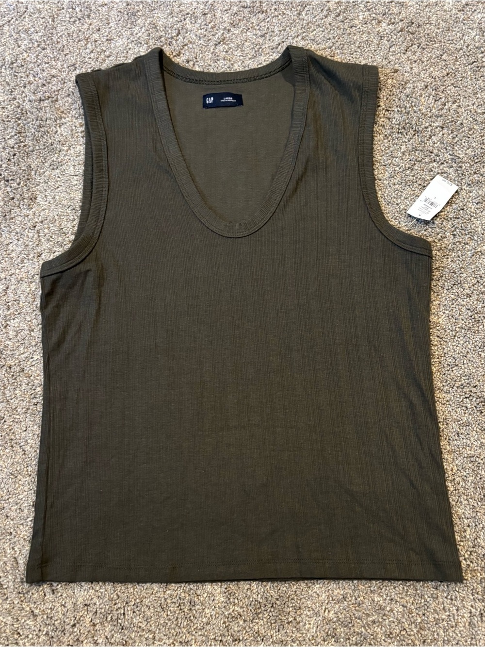 NWT Women’s GAP Olive Green Ribbed Tank Top Size Large Cotton Summer Layering